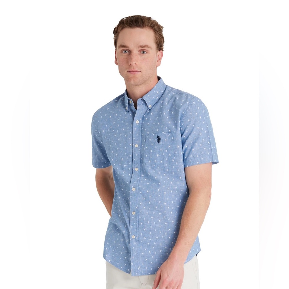 U.S. Polo Association Men’s Short Sleeve Button down Shirt Size: 2XL Light Blue